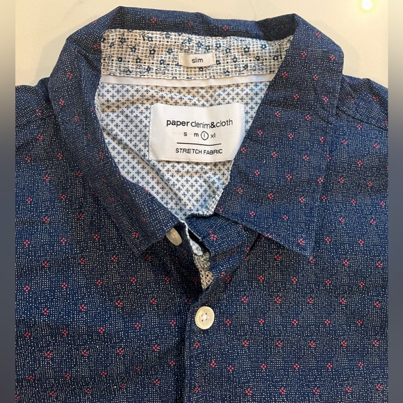 Men’s Paper Denim & Cloth Navy Short Sleeve Button Down Collared Shirt Sz Large - Picture 4 of 6